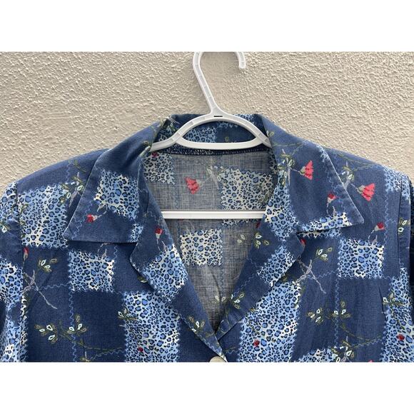 Womens Handmade Shirt Size Unknown Blue Floral Short Sleeve Button Up - Picture 5 of 9